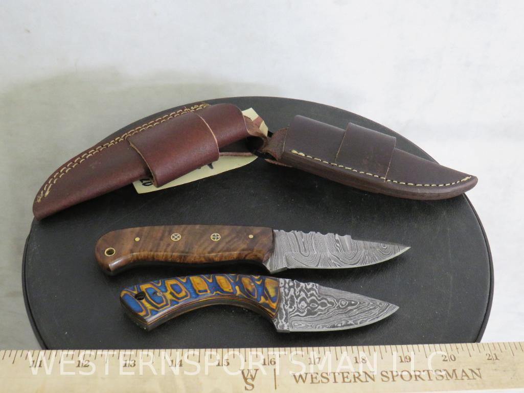 2 Very Nice Handmade Damascus Knives w/Sheaths (2x$) (1 of 3)