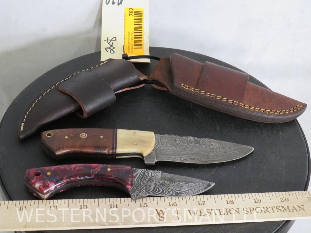 2 Handmade Damascus Knives w/Leather Sheaths (2x$) (1 of 2)