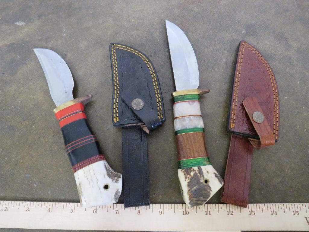 2 Antler Handle Knives w/Leather Sheaths (2x$): TAXIDERMY