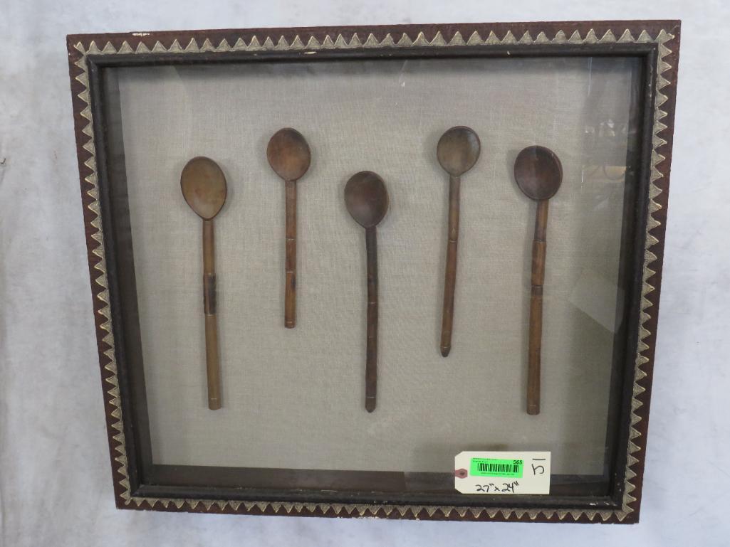 Shadow Box w/5 Wooden Laddles 27"x24" DECOR: TAXIDERMY