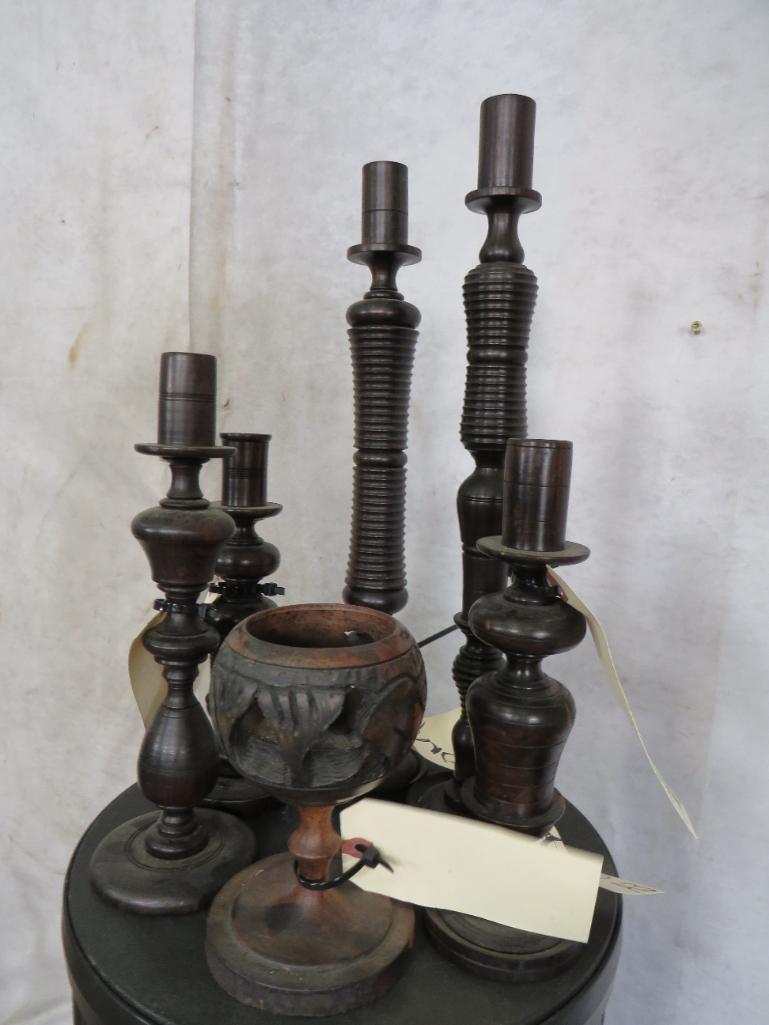 6 Wooden Candle Stick Holders (ONE$) DECOR: TAXIDERMY