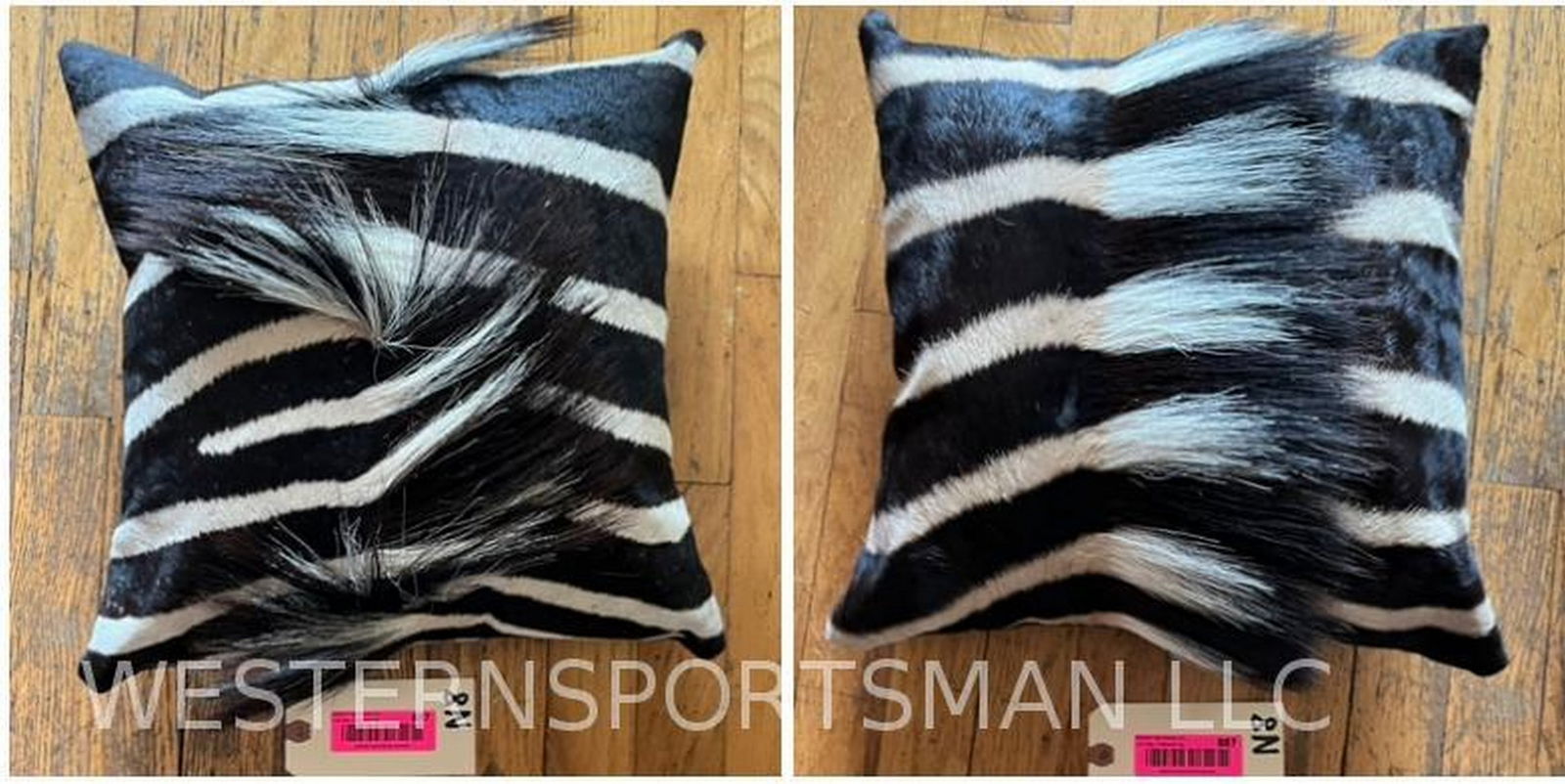 2 beautiful, New, Zebra hide pillows, black cotton backings zipper enclosures 14 x 14 inches. 2 x $ (1 of 4)