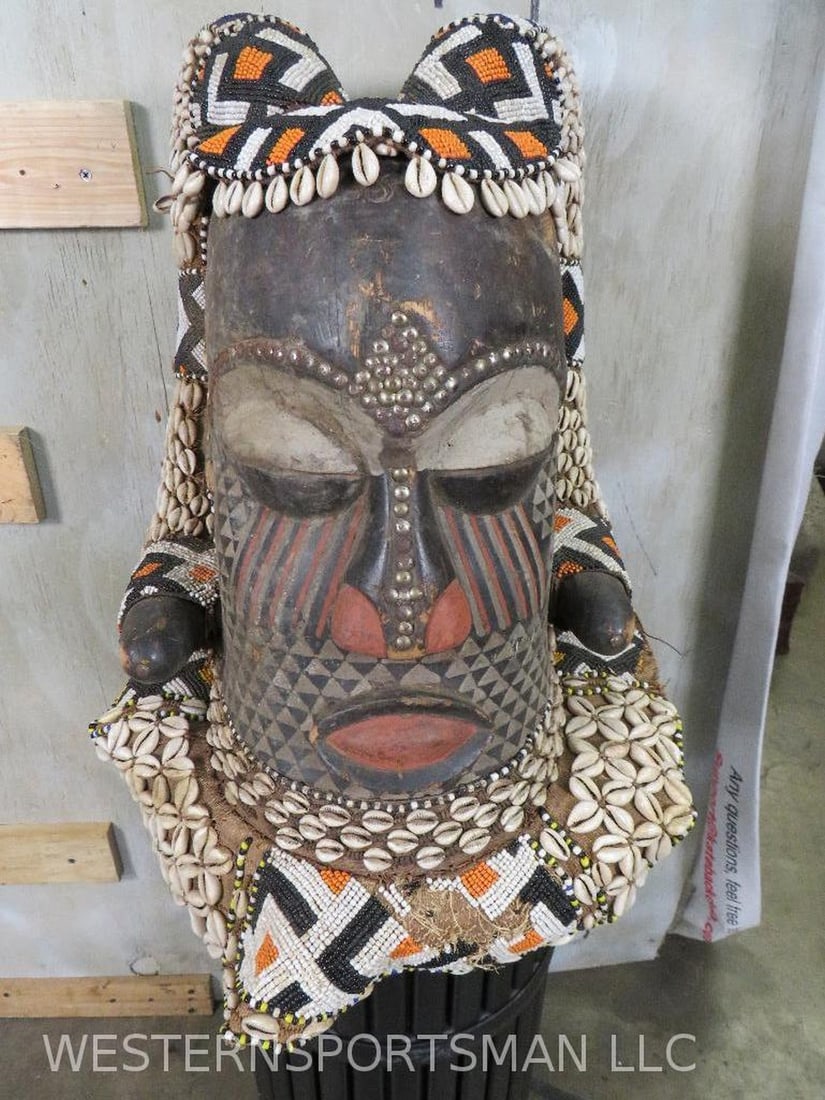 Large African Tribal Kuba Royal Head Mask/Helmet (1 of 14)