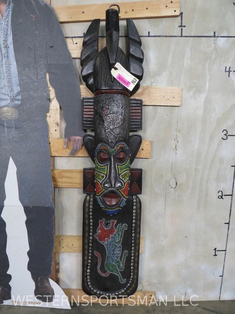 African Art -Large African Mask Carved Wood Decorated w/Beads & Cowrie Shells (1 of 7)