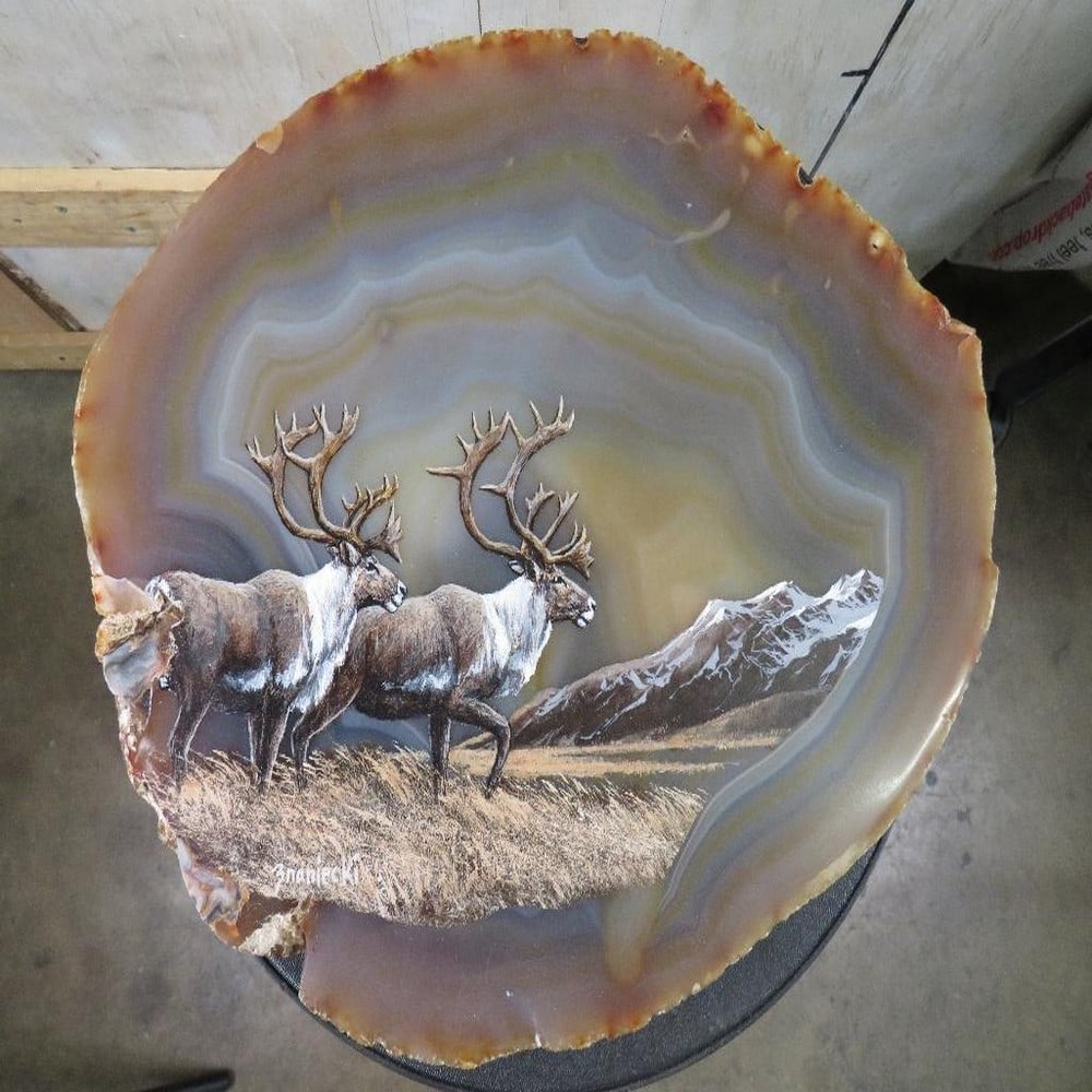 Anton Znanieki Painting (Original Art) on Agate Stone Slab (1 of 5)