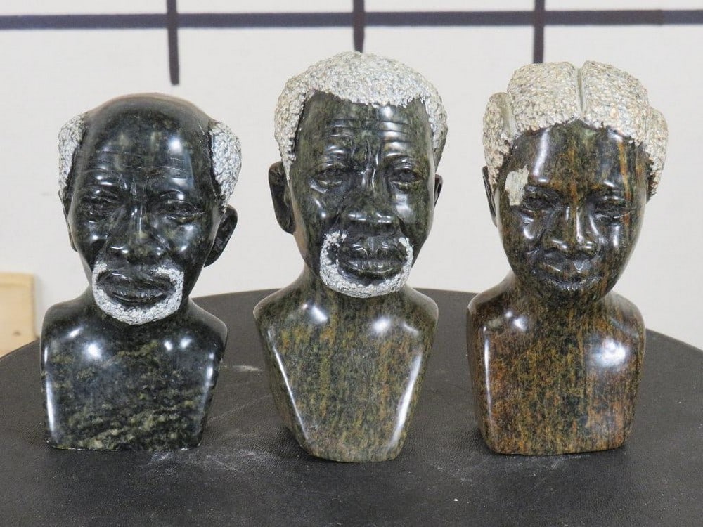 3 Small Stone African Busts, 1 Female & 2 Male (ONE$) AFRICAN ART (1 of 5)
