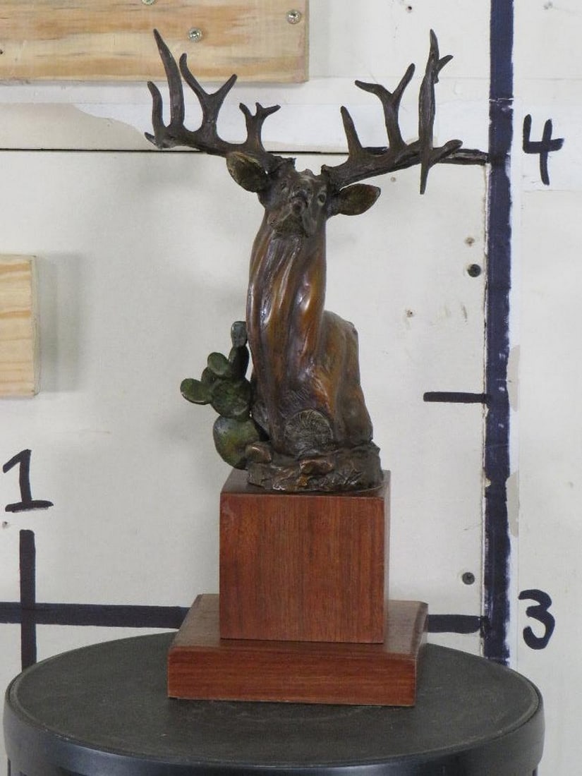 Original Cast Bronze on Wood Base by Ron Sweeten "Whitetail" 2003 ORIGINAL ART (1 of 9)