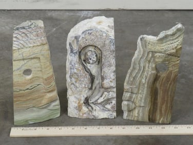 3 Hand Made Stone Face Statues (ONE$) Artists name on back AFRICAN ART