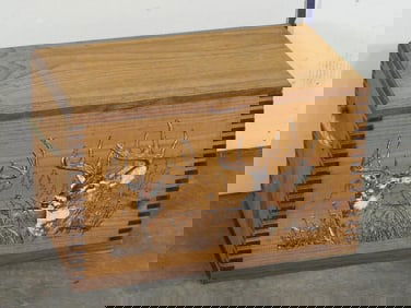 Vintage Lap Wood Ammo Crate w/Rope Handle, Whitetail Scene on Front AMMO