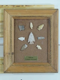 8 Flint Points in Nice Wood Frame 14"x12"