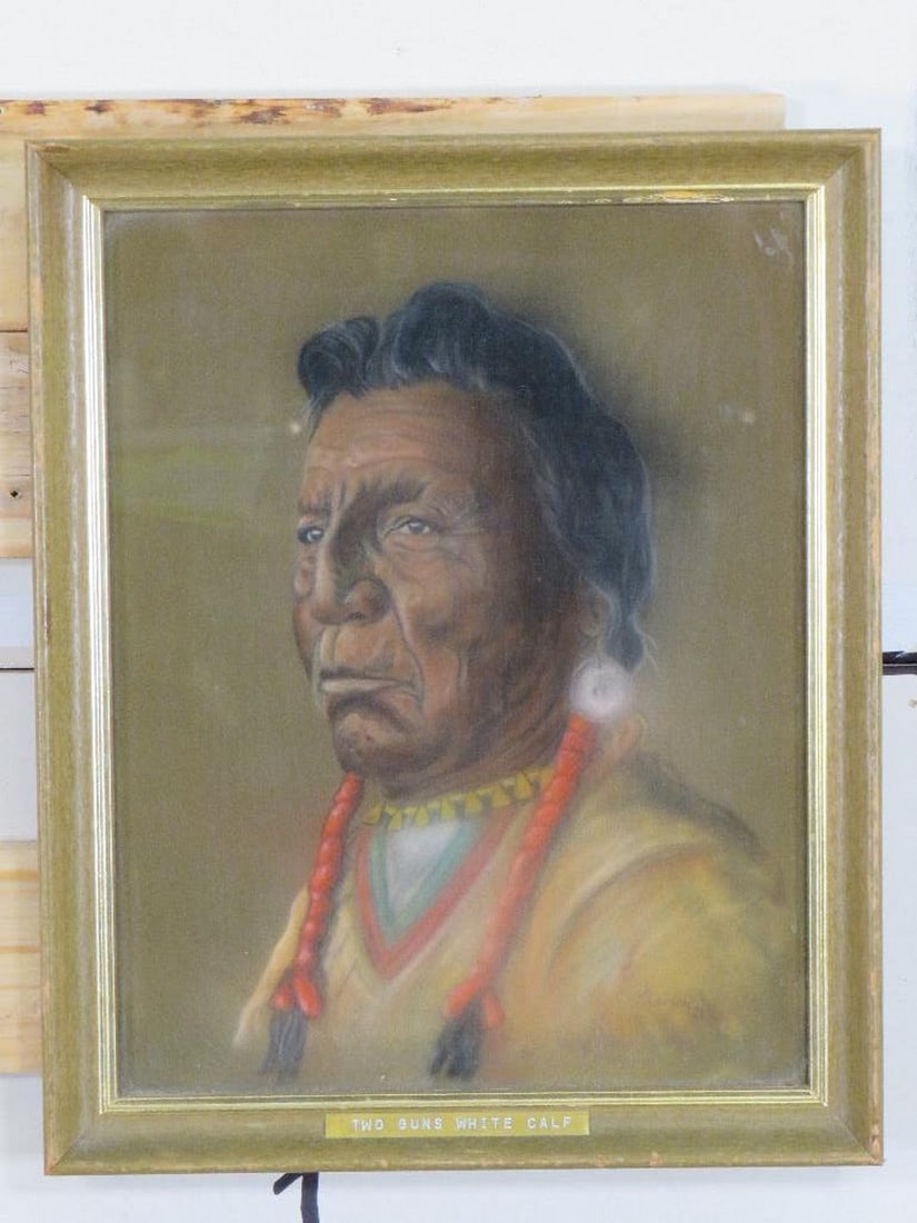 "Two Guns White Calf" original Framed Art by Artist J.Larson (1971) ORIGINAL ART (1 of 7)