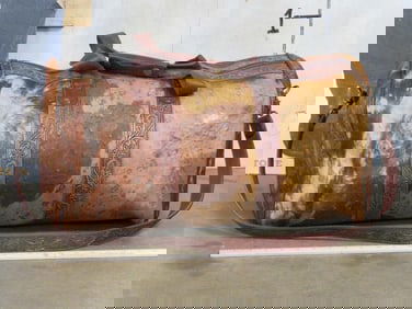 Brand New Genuine Cowhide & Tooled Leather Bag w/Tooled Leather Strap & Interior Zipper Pocket GEAR