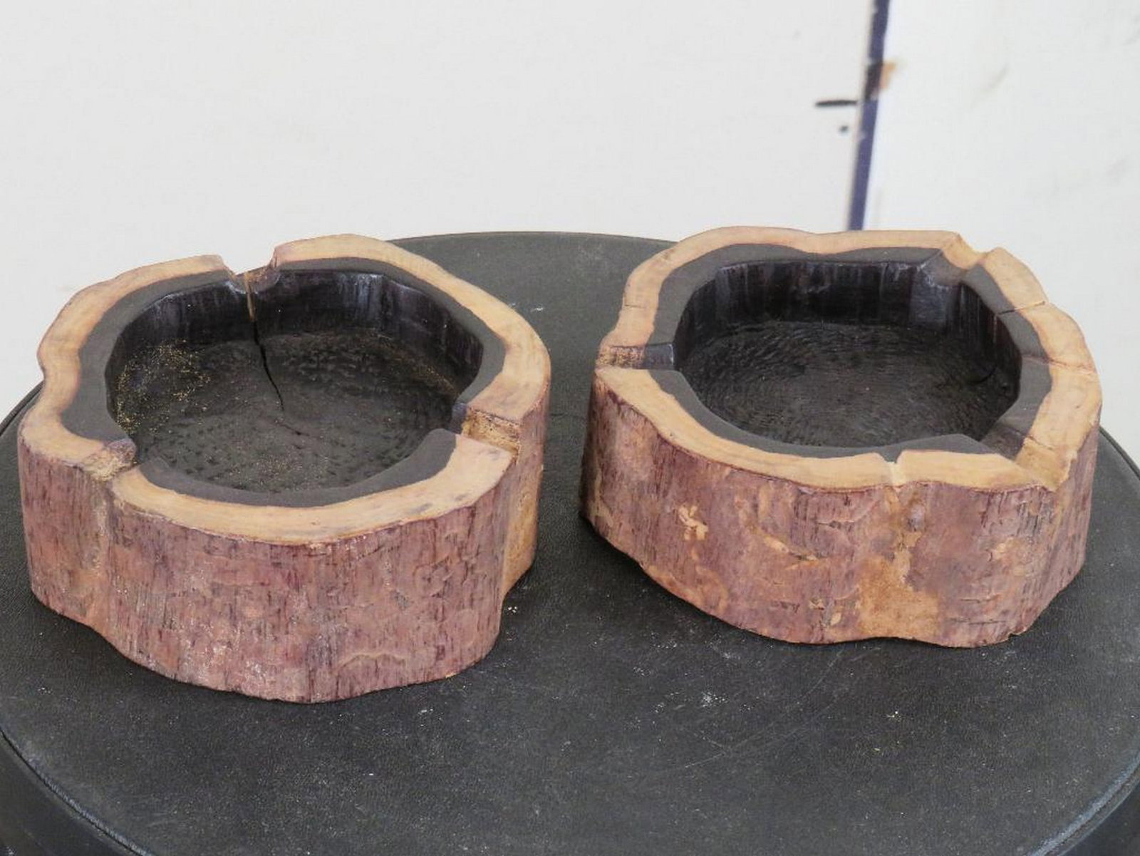 2 Natural Wood Stump Ash Trays (ONE$) FUNCTIONAL ART: FUNCTIONAL ART