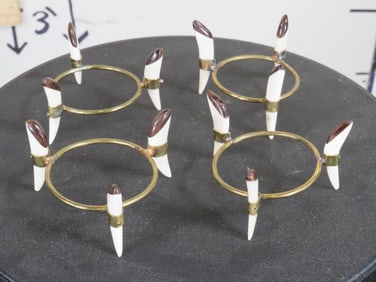 4 African Ostrich Egg Stands (Brass, wood and bone) (ONE$) AFRICAN ART