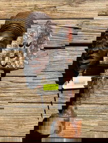 Old African mask, and ART wood carving with brass & copper overlay very cool looking ! mask is 11 1/