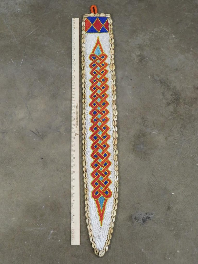 Beautiful African Beaded Belt/Sash from the Kuba Tribe, Stunning Beadwork Adorned w/Cowrie Shells A: AFRICAN ART Approx 40"Lx5.25"W