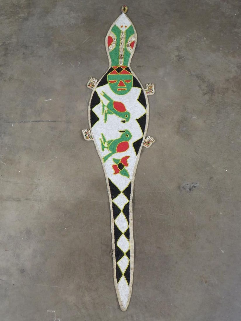 Beautiful Hand Beaded Yoruba Lizard Sash, Stunning Beadwork & Adorned w/Cowrie Shells AFRICAN ART (1 of 8)