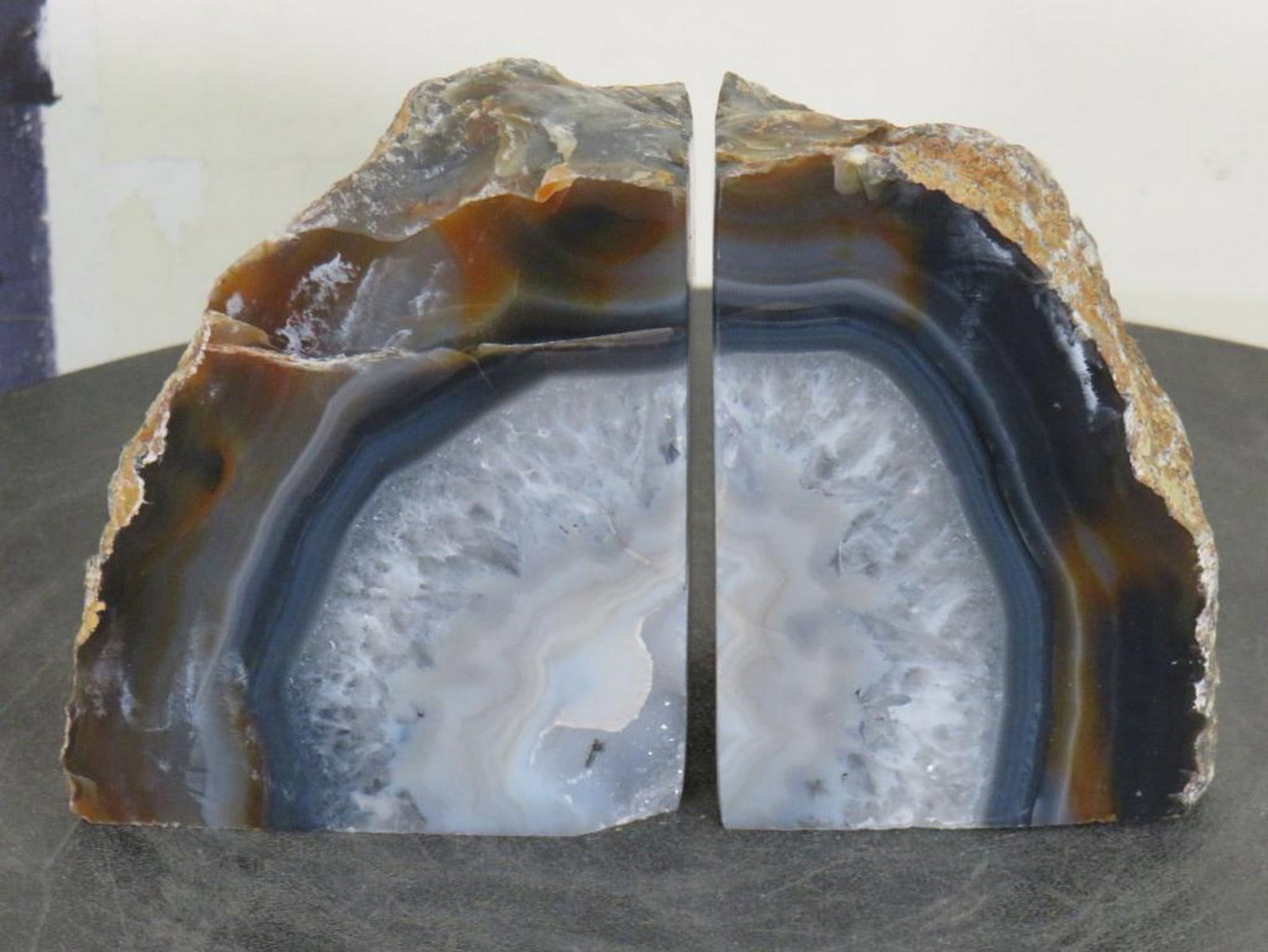 Brazilian Agate Geode Bookends w/Quatrtz (ONE$) ROCKS&MINERALS (1 of 5)