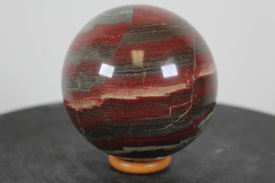 BIG Australian Ribbon Jasper Polished Petrified Wood Sphere, Orb, Ball w/Ring Stand ROCKS MINERALS (1 of 5)