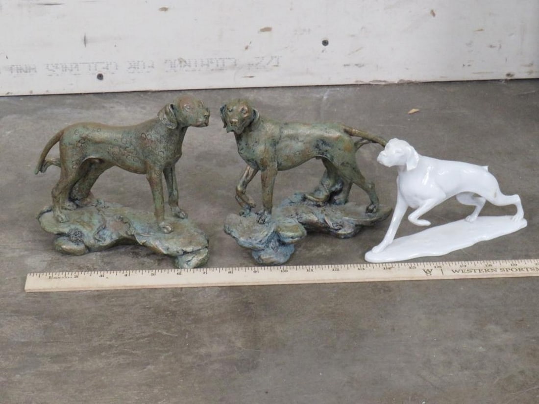 2 Resin Dog Statues & 1 Porcelain Dog-missing tail (ONE$) (1 of 9)