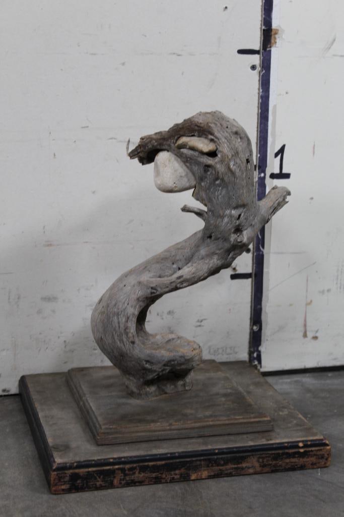 Rustic Wood Art Sculpture of a Tree Root That Naturally Grew Around 2 Rocks FOLK ART (1 of 6)