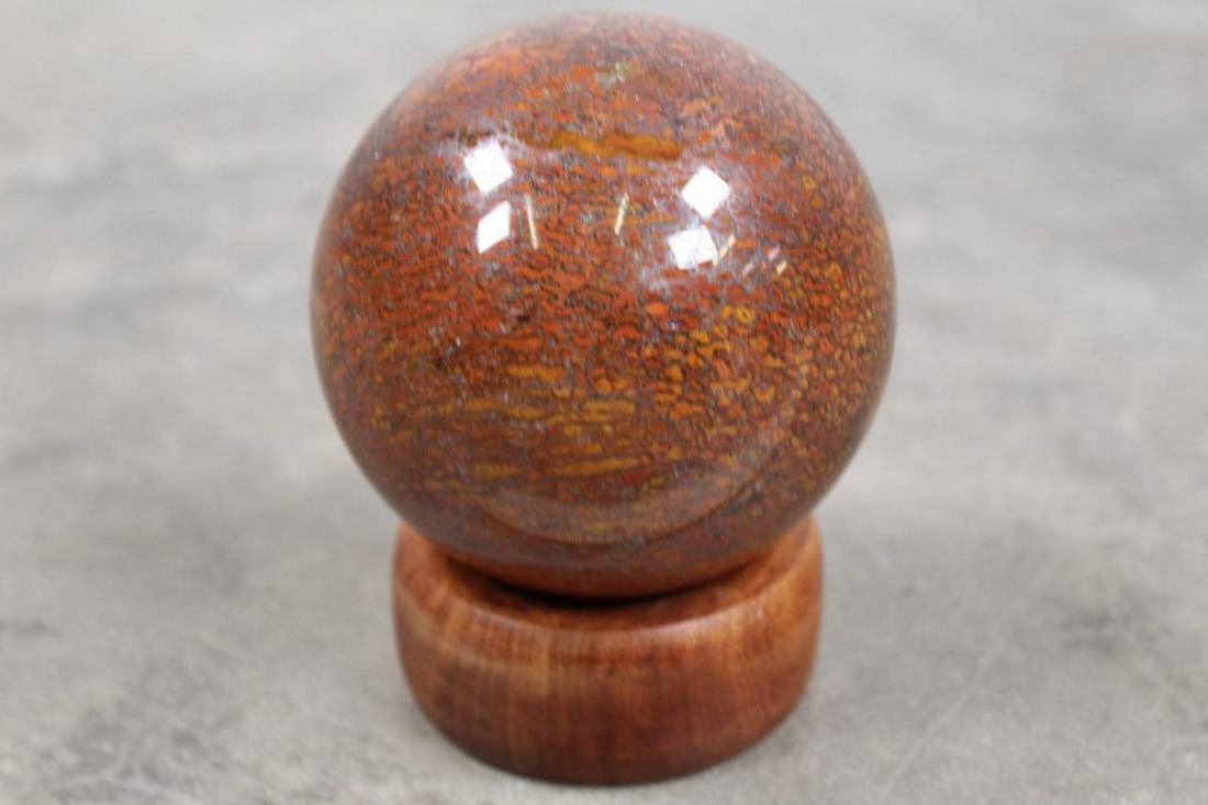 Beautiful & Rare Polished Dinosaur Bone Fossil Sphere/Orb/Ball ROCKS MINERALS FOSSILS CRYSTALS: Approx 3 1/16" weighing 1lb 10oz, comes with stand 