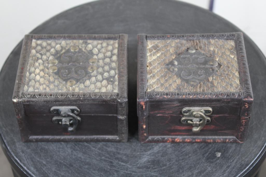 Small Wooden Trinket Boxes with Real RATTLESNAKE SKIN on Lid (1 of 8)