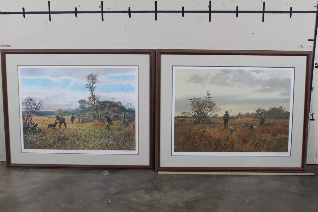 2 Signed and Numbered ART PRINTS by Artist JOHN COWAN w/Large Wooden and Glass Frames (1 of 12)