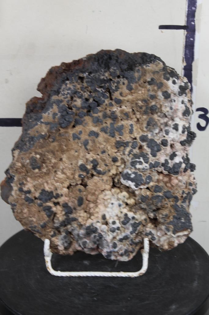 BIG VOLCANIC ROCK Specimen with WHITE CALCITE & IRON ORE Deposits w/Stand. Wt: 16lbs 14oz (1 of 8)