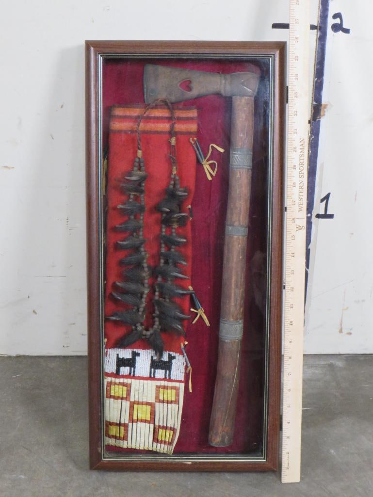 American Indian Trade TOMAHAWK w/Beaded Scabbard & Beads w/BLACK BEAR Claw Necklace (1 of 6)