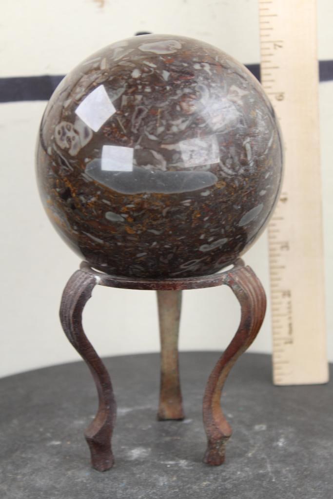 BIG 4lb 3oz Polished BAMBOO LEAF JASPER Mineral Sphere w/Metal Stand (1 of 6)