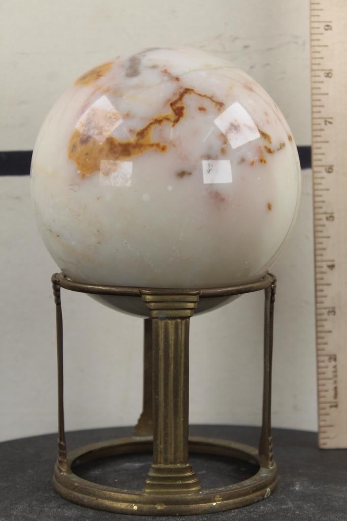BIG 6lb 11oz Polished MARBLE Mineral Sphere on BRASS Display Stand. 5"Diameter (1 of 8)