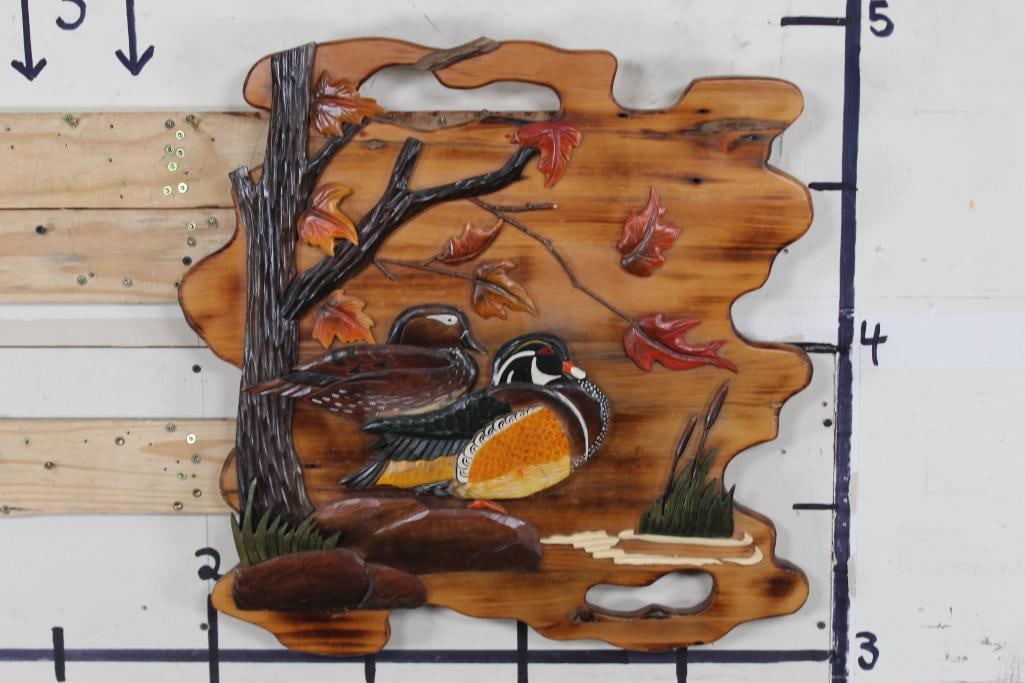DL Collections Top Quality Handcrafted WOOD ART piece of 2 Ducks with Fall leaves (1 of 8)