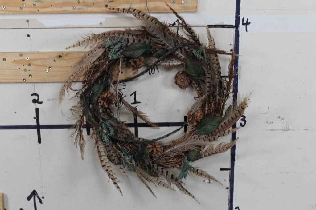 Rustic Holiday Wreath Decorated with Pheasant Feathers, Pine Cones & Foliage (1 of 3)