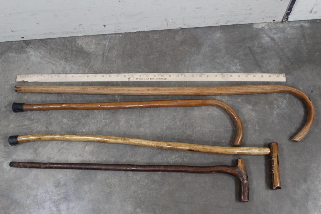 (4) Wooden Canes All for One Price! 2 Crook Handle and 2 Fritz Style Handle Canes (1 of 6)