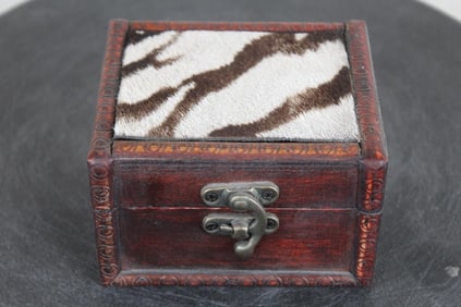 Small Trinket or Jewelry Box with Brass Latch and REAL ZEBRA Hide on top