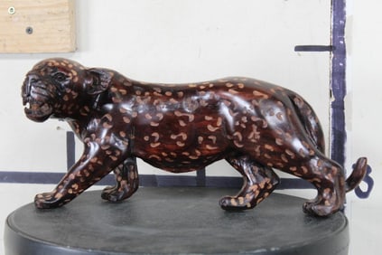 Hand Carved Ironwood Leopard or Jaguar Statue from Zimbabwe