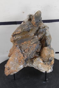 Natural Smokey Honey and White CALCITE CRYSTAL CLUSTER. aka "Dogtooth" with display stand.