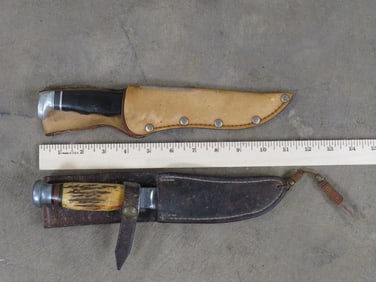 2 Vintage KNIVES with Leather Sheaths by "CASE TESTED XX" Made in the USA