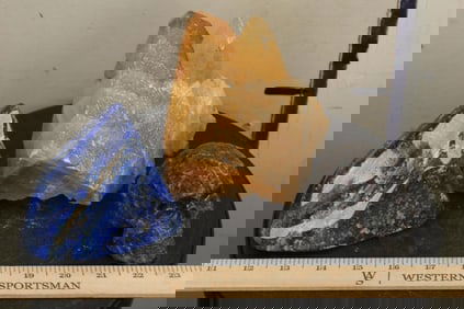 Polished BLUE LAPIS 1lb 13oz, Carved and Polished Yooperlite Skull 1lb, Honey Calcite Crystal 4lb