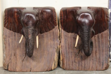 Hand Carved Ironwood or Leadwood ELEPHANT Book Ends from Zimbabwe