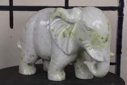 LANTIAN JADE Elephant Statue. Hand Carved and Polished. Semiprecious Stone Wt: 12lbs 2oz