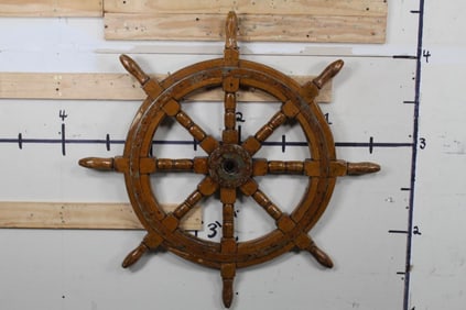 Antique 8 Spoke Wood Ships Wheel. 41"T with Wall Hanger. Believed to be early 20th century