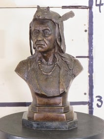 BRONZE Bust of Indian Chief Cochise on MARBLE Base, No visible makers mark. Wt:8.3lbs