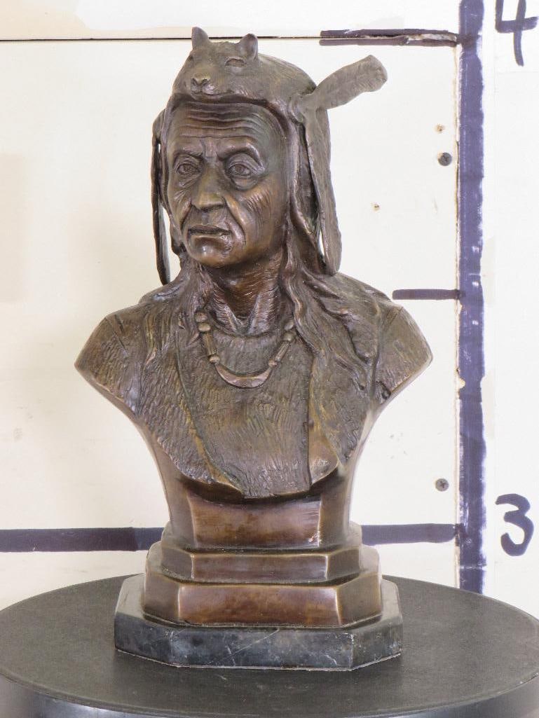BRONZE Bust of Indian Chief Cochise on MARBLE Base, No visible makers mark. Wt:8.3lbs (1 of 6)