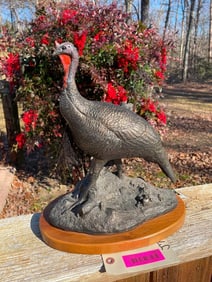 "November Chill" by Ray Shaw. Wild Turkey BRONZE Sculpture with a REAL Beard