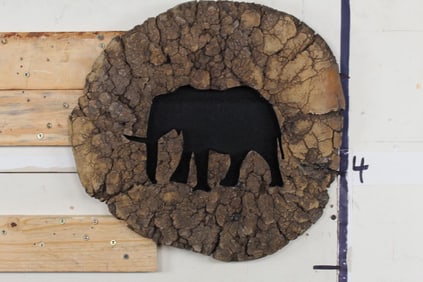 ELEPHANT FOOT SOLE, (Front Foot) with an elephant silhouette and wall hanger