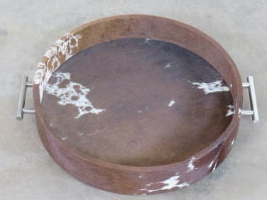 *BRAND NEW* COWHIDE Wrapped Serving Tray with Leather Bottom and Stainless Steel Handles
