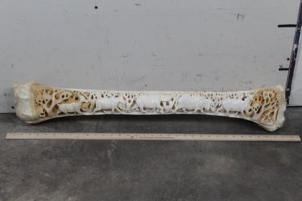 GIRAFFE FEMUR BONE with Beautiful Detailed Scrimshawed African Animals. Signed by Artist "S.P.