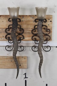 2 Very Unique and Ornate BLACKBUCK Horn Candle Sconces